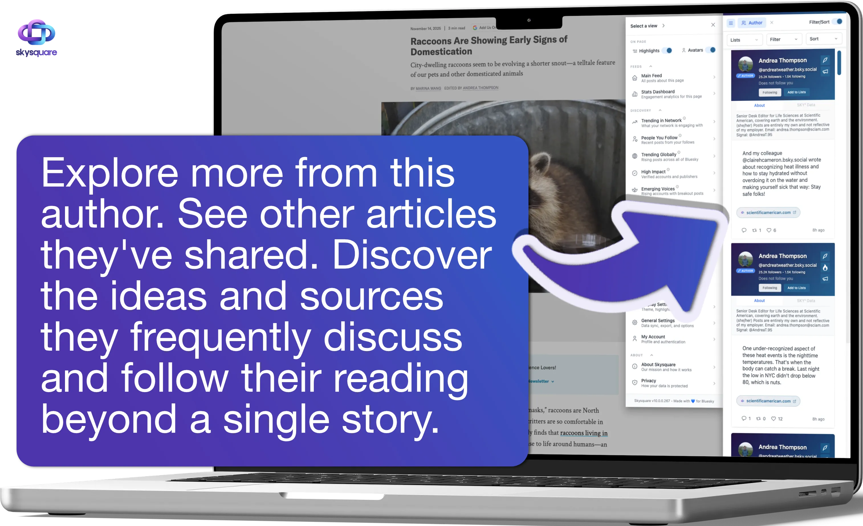 Author-focused view showing additional articles and related discussion
