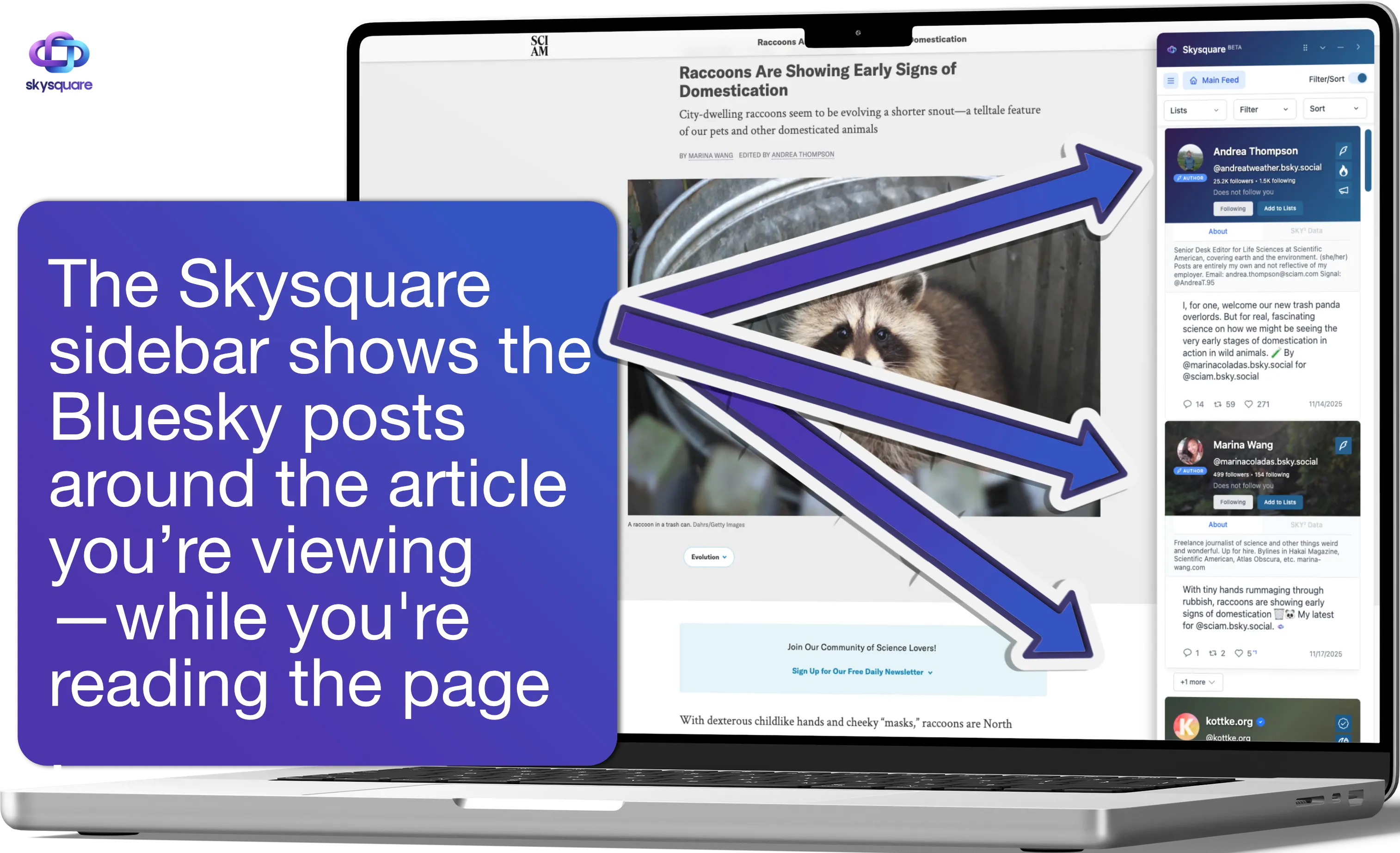 Skysquare sidebar showing live conversation next to an article